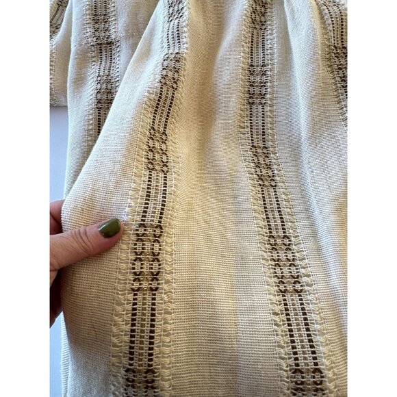 Vintage 70s pleated curtain, beige brown lined woven panel, striped, per panel - Picture 5 of 10